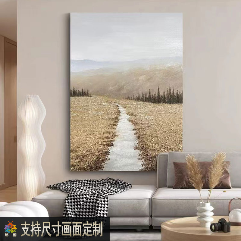 纯手绘丙烯肌理感油画客厅餐厅玄关挂画侘寂风抽象无框装饰画定制图片
