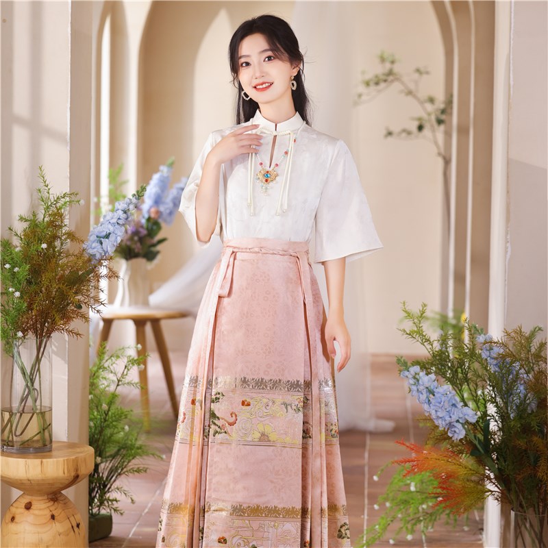 2024新款【千禧】粉色织金马面裙套装女新中式姐妹伴娘服女小个子