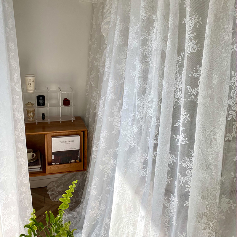 家用U型导轨式蕾丝公主风蚊帐加密加厚遮光防尘床幔三开门带支架