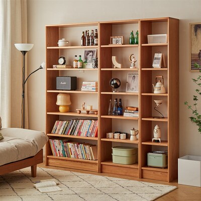 梦源樱桃木满墙书柜组合一整面墙橡木办公大书架原木风实木书橱