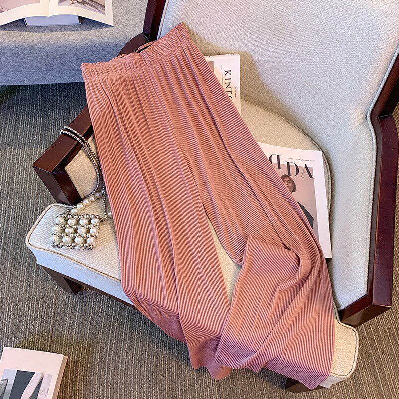 阔腿裤大码女胖mm松紧高腰梨形身材透气宽松女装夏季轻薄款长裤子