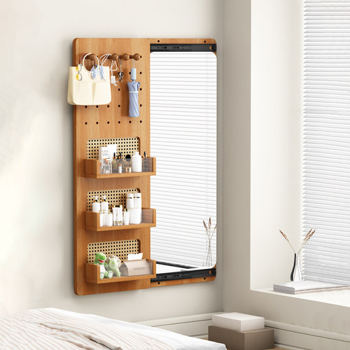 实木洞洞板全身镜壁挂推拉全身镜贴墙可关闭隐形创意全身镜小户型