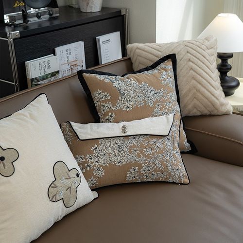 新中式抱枕高级感宋式中古风样板间客厅沙发靠枕腰枕茶室靠背靠垫