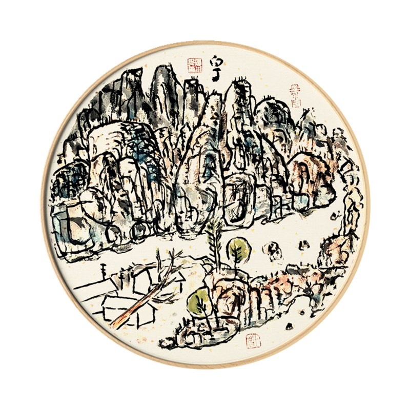 古典新中式圆形玄关装饰画禅意水墨风景字画客厅书房走廊过道挂画