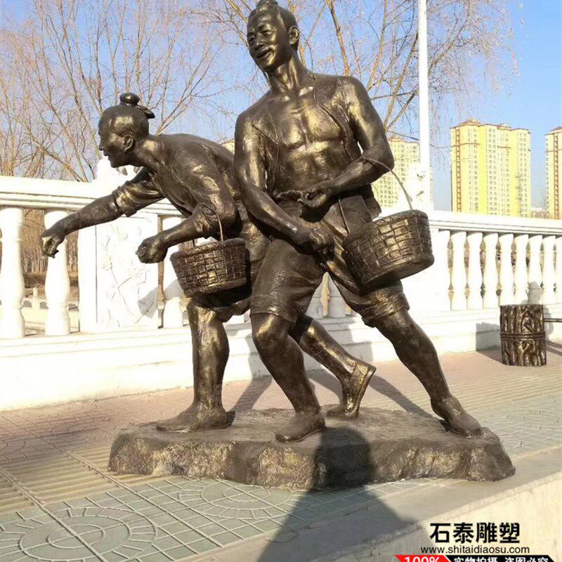 玻璃钢农耕人雕塑仿铜人物农民耕种雕像户外民俗小品铸铜人像定制