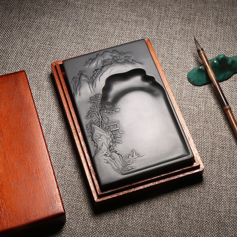 非遗安徽歙县砚台歙砚水墨徽州天然原石可磨墨条书法专用毛笔墨砚