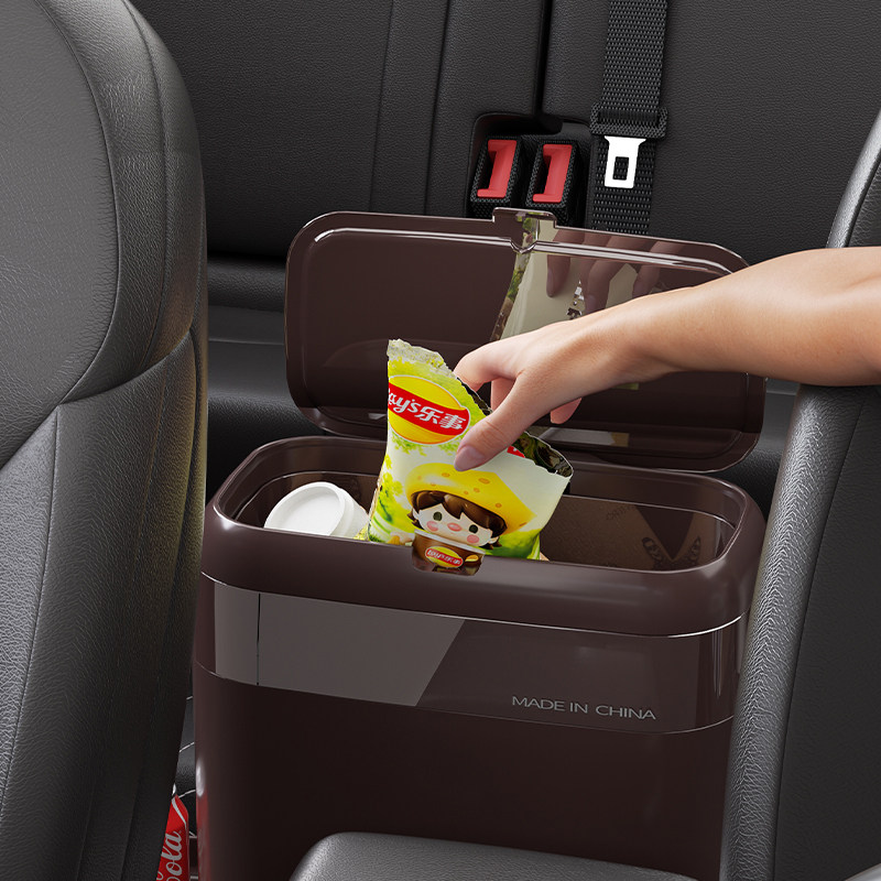 车载垃圾桶多功能按压式带盖子大号窄夹缝家用汽车内用通用雨伞收