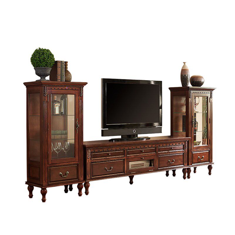 美式实木茶几电视柜配套欧式酒柜组合小户型复古客厅简约储物地柜