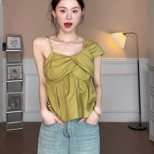 背心上衣 甜美温柔风露肩设计感吊带衬衫 女夏季 爆款 不规则性感修身