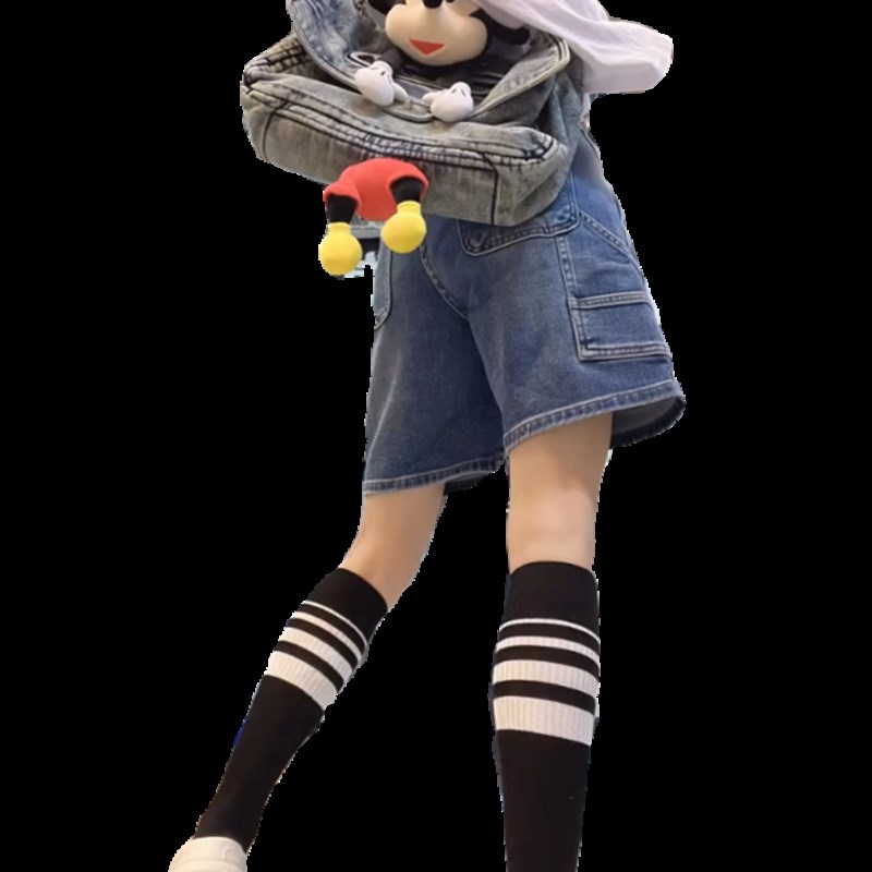 蓝色阔腿牛仔短裤女2024年夏季新款大码梨形高腰宽松显瘦五分裤子