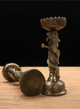 纯铜龙凤蜡台一对龙凤呈祥家居祠堂供奉装饰