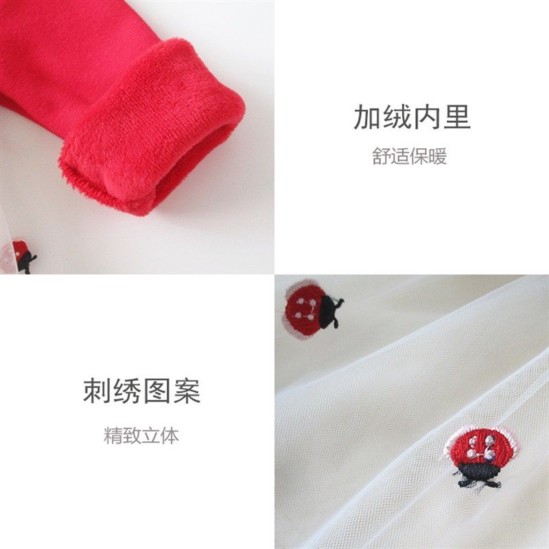 女童宝宝秋冬装连衣裙服加绒婴儿童公主裙子红色初冬季1一2岁生日