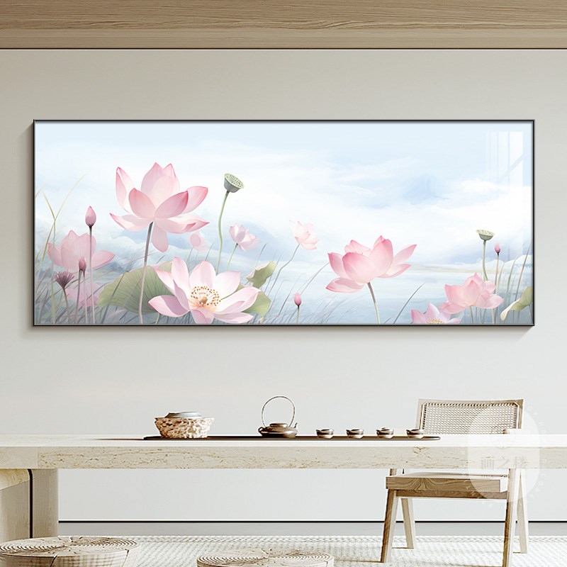 荷花新中式客厅装饰画莲花图禅意茶室包间挂画水墨画酒店客房壁画图片