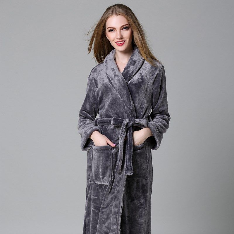 睡袍女款秋冬季加长款紫色法兰绒加厚珊瑚绒睡衣男士浴袍2024新款