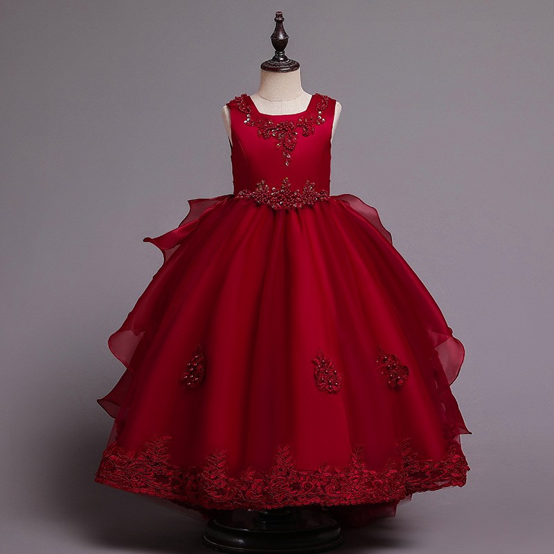 儿童礼服公主裙钢琴演出服主持人走秀模特晚礼服花童欧美女蓬蓬纱