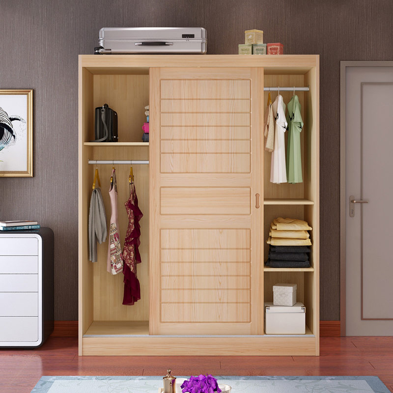 衣柜实木推拉门2门 趟门滑门卧室大衣柜儿童衣橱松木衣柜移门定做
