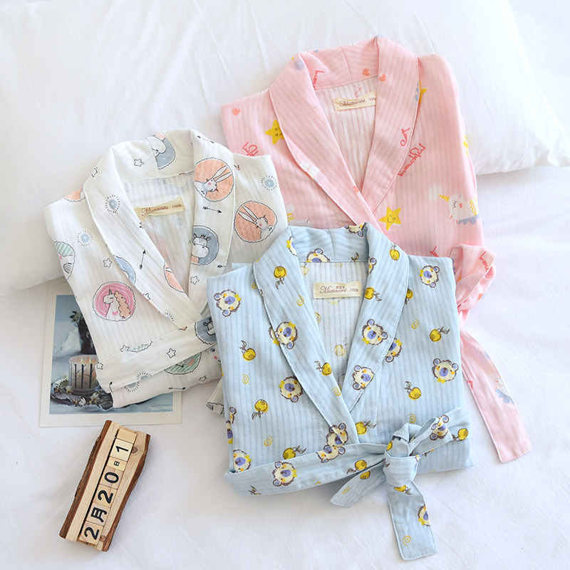 2021春秋新品儿童纯棉纱布薄款睡袍女童家居袍全棉凉爽亲子家居服