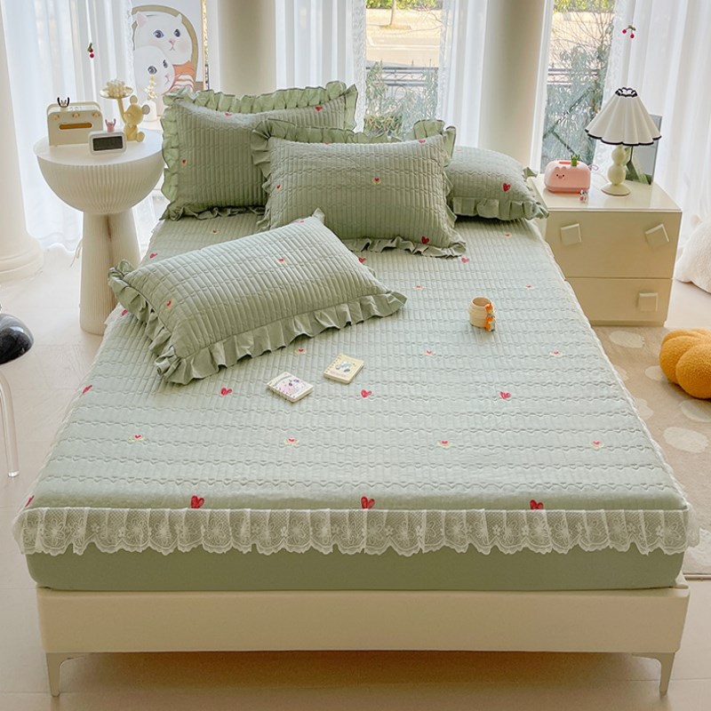 2024新款纯棉花边床笠三四件套全棉夹棉床罩床垫套席梦思保护罩套