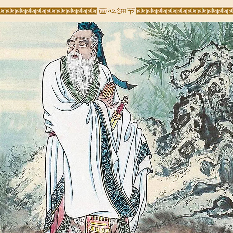 孔子竹林画像  儒家人物复古书房装饰画 绢布卷轴挂画丝绸画定制图片