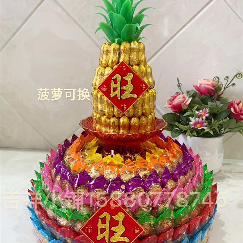 彩色莲花手工糖塔贡品拜拜供品上供殿前寺庙法会旺来莲花灯塔