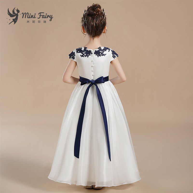 优雅女童白色钢琴表演花童公主裙中小学生主持合唱团比赛演出服长
