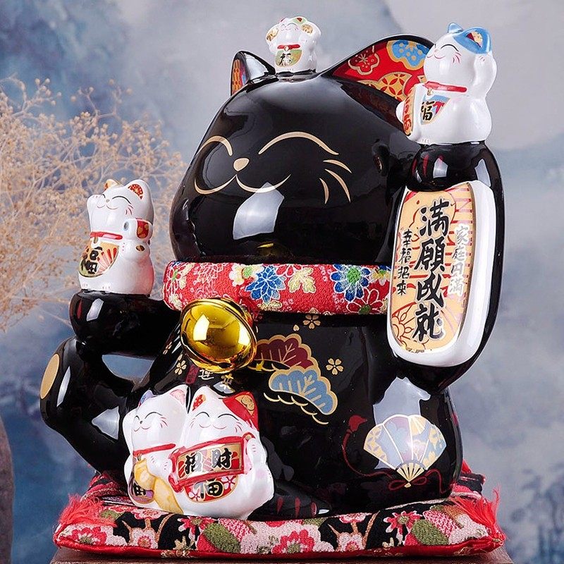 金石工坊黑色发财猫储存钱罐陶瓷大号招财猫开业创意礼品乔迁前台