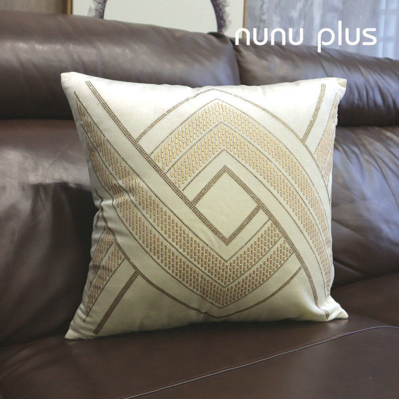 腰钻羽毛浅蓝拼接沙发客厅三件套抱枕时尚样板间轻奢靠垫靠包腰枕