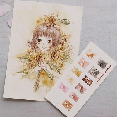 艺柏迪嘉肤色水彩韶颜12色肖像色系固体水彩颜料肉色人物动漫画像