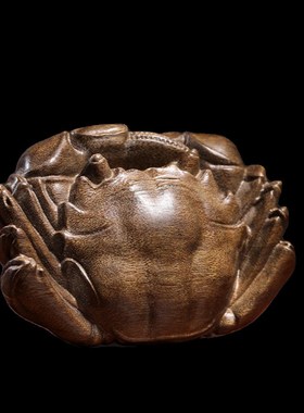 天然金丝楠木实木雕刻螃蟹文玩手把件八方来财摆件寓意摆件装饰品