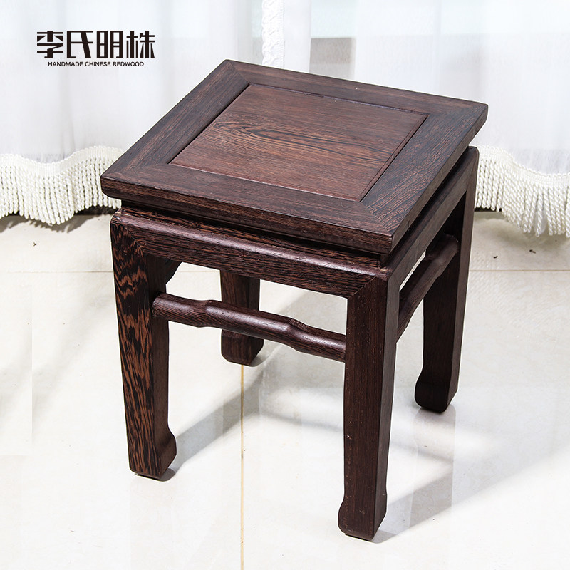 鸡翅木钩脚方凳实木矮凳中式简约餐桌凳餐椅家用小木凳子茶几凳