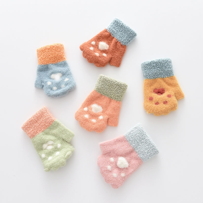 宝宝手套秋冬薄款男女童露指半指不分指婴儿幼儿小童1-2-3岁冬季