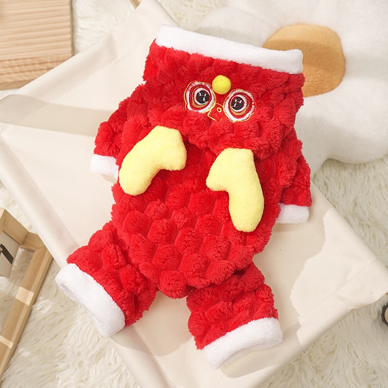 宠物狗狗新年衣服秋冬款加厚保暖泰迪博美柯基猫咪防掉毛四脚棉衣