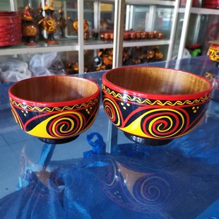 凉山彝族漆器实木饭碗食堂用大碗吃饭的碗手工漆器木碗彝族人饭碗