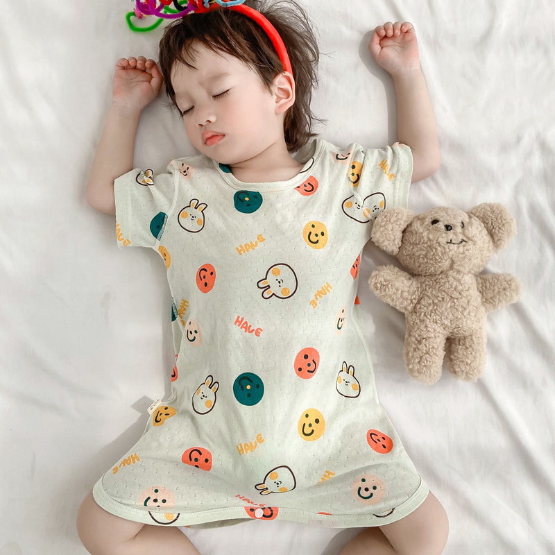 夏季宝宝纯棉连体睡衣儿童卡通睡袍家居服女童睡裙男童薄款空调服