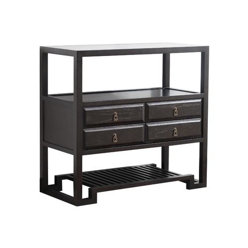 弘麦新中式实木茶水柜矮柜茶桌边柜茶具收纳柜储物柜禅意茶叶柜