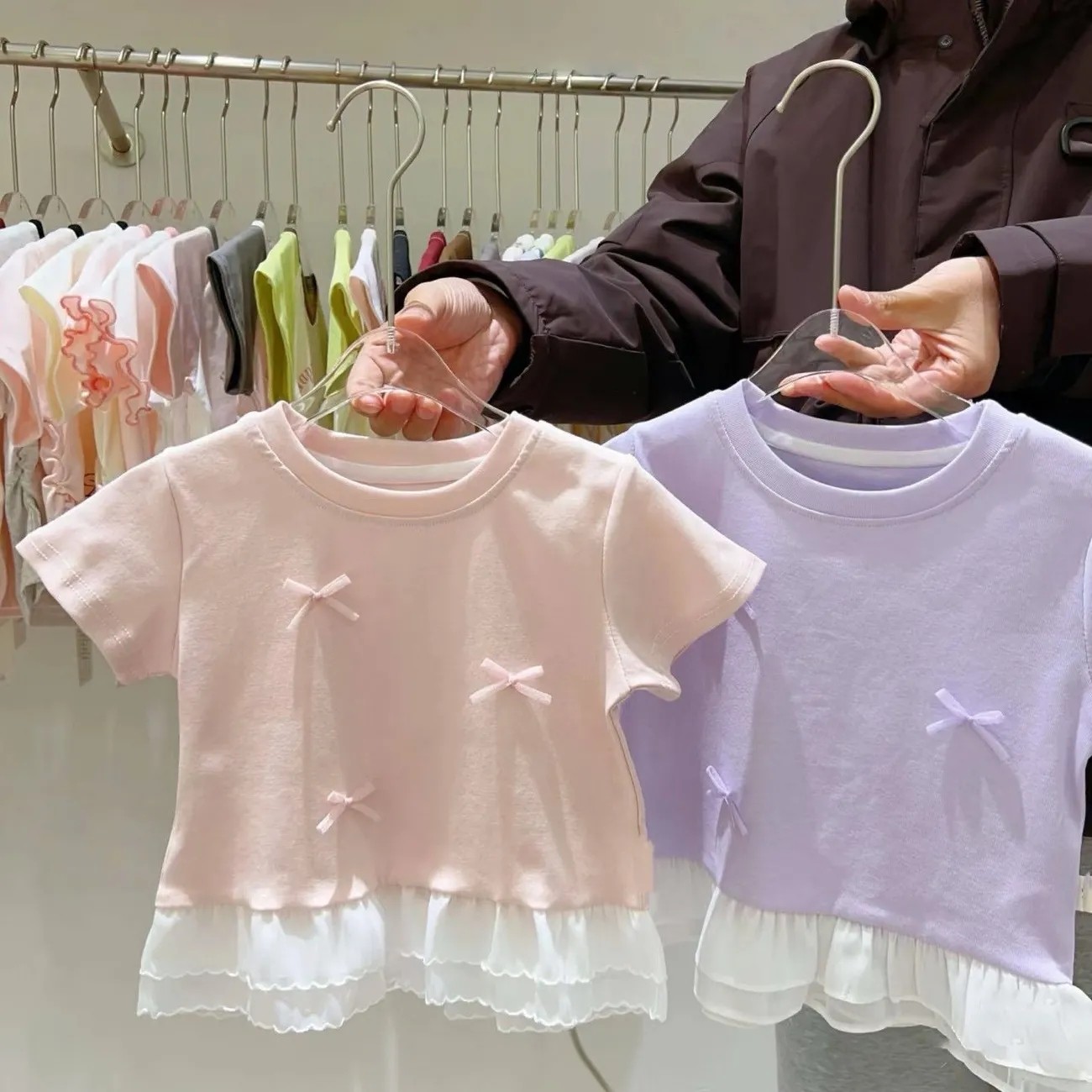 女童宝宝纯棉短袖t恤新款夏季女孩洋气蕾丝蝴蝶结弹力圆领上衣服,童装/婴儿装/亲子装,T恤,淘宝优惠券,粉丝福利购,淘宝优惠卷