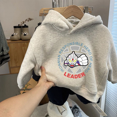 男童加绒卫衣秋冬季加厚保暖上衣