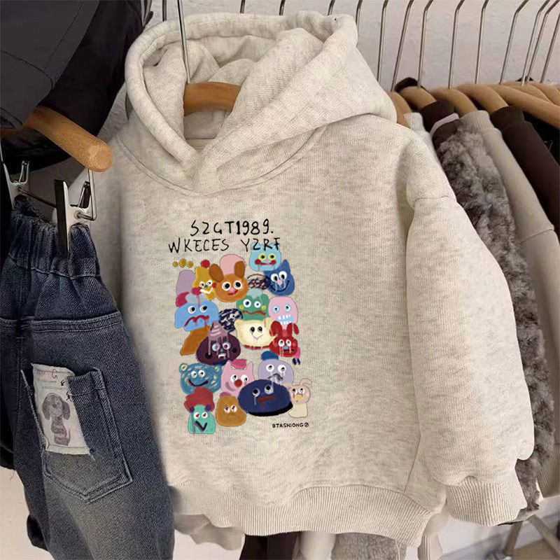 女童卫衣秋冬季卡通加绒连帽上衣