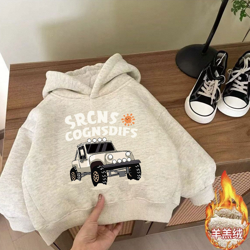 男童加绒加厚卫衣秋冬季连帽上衣