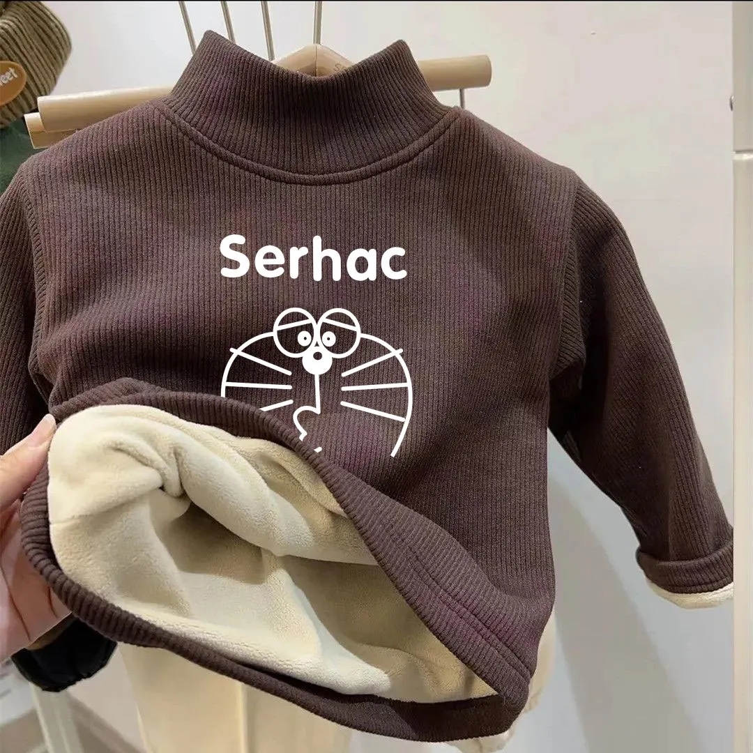 男女童加绒保暖打底衫休闲半高领