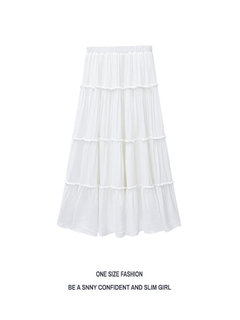 法式白色半身裙女公主长裙2023夏季新款垂感显瘦纯棉a字裙蛋糕裙