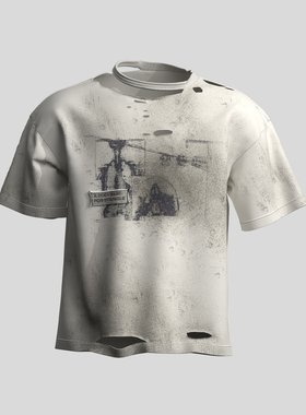 DreamBand『尘迹蓝图』26SS原创·t恤破洞白色短袖做旧潮酷美式