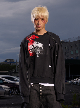 DreamBand2025AW做旧仿胶带大拉链卫衣美式高街国潮卫衣无帽青年