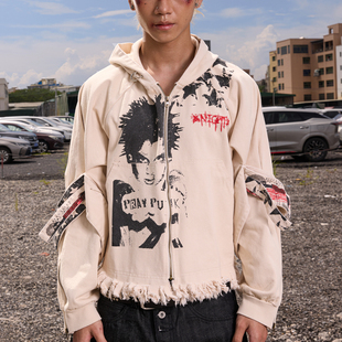 潮高街外套 拉链男生卫衣连帽开衫 DreamBand2025AW超短款 破坏美式