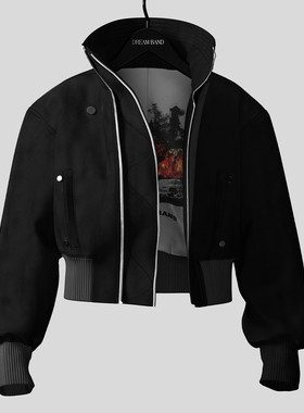 DreamBand2025AW廓形黑色潮流街头黑色棉衣短款飞行男棉服百搭