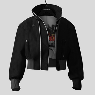 DreamBand2025AW廓形黑色潮流街头黑色棉衣短款 飞行男棉服百搭