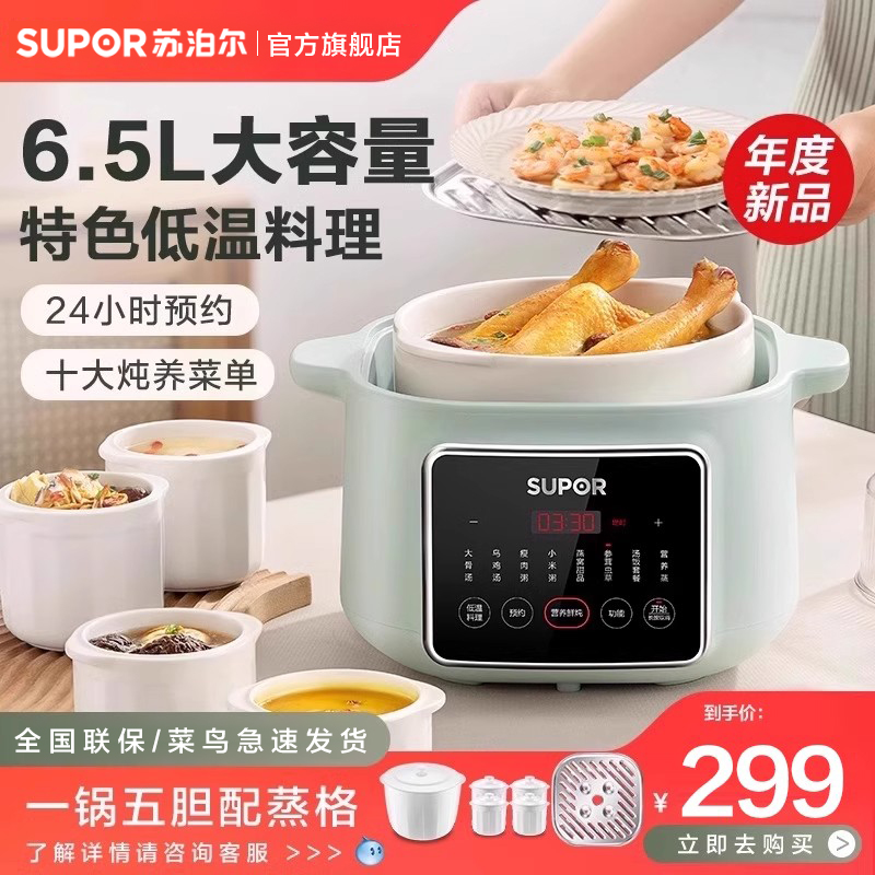 苏泊尔电炖锅新款家用隔水炖盅电蒸炖砂锅自动专用煲粥陶瓷煲汤锅