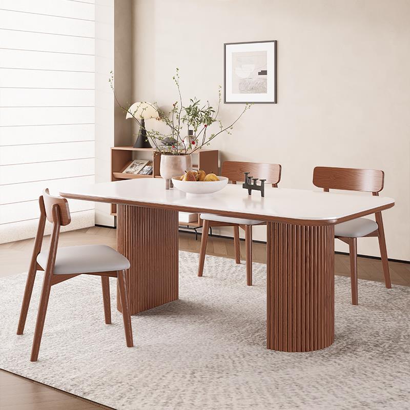 佳嘉美家居2025年新款北欧胡桃色岩板实木餐桌椅组合覆古风吃饭桌