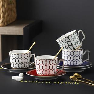 北欧轻奢精致金边金粉年华新骨瓷2杯2碟咖啡杯碟茶杯带杯架套装