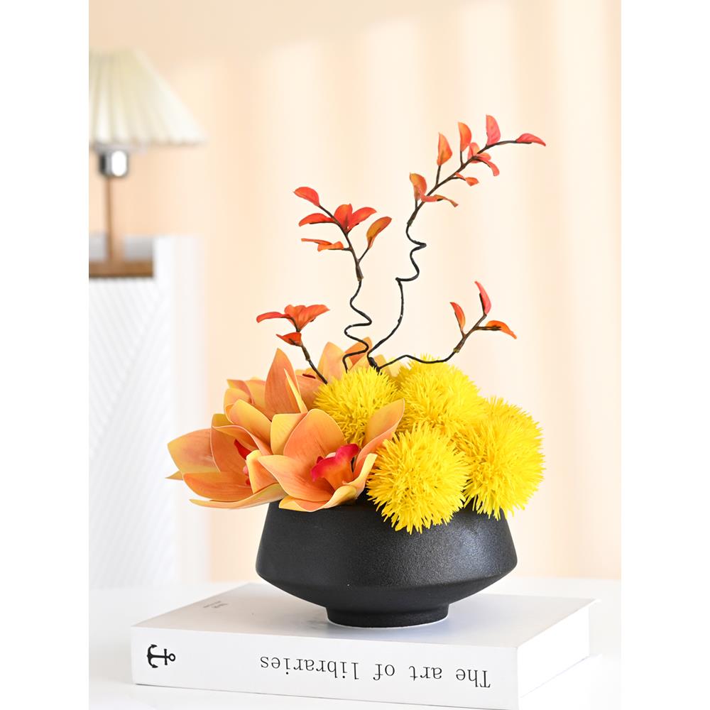 酒店餐桌花摆花大圆桌中间装饰摆件假花餐厅台面转盘摆设仿真花艺